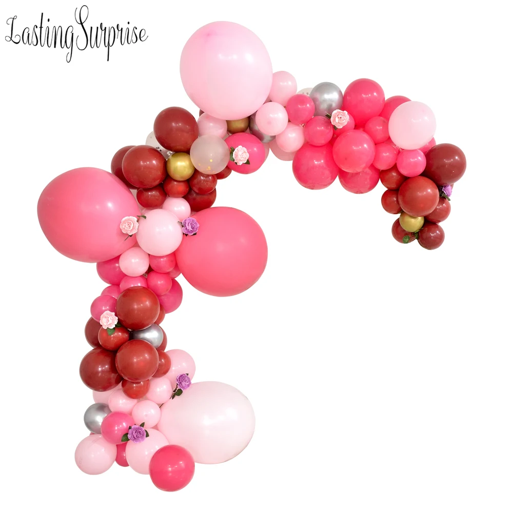 

Ruby Red Pink Rose Balloons Arch Garland Kit Fuschia Balloons Artificial flower Decorating For Kids Adult Birthdays Weddings