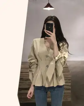 

Chic V-neck Puff Sleeve Slim Women Tops White Fashion Shirt Female Hauts Femme Bow Elegant Woman Shirts Lady Camisas Feminina