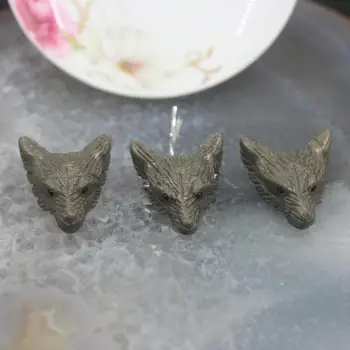 

3pcs/lot Natural Iron Pyrite Carved Wolf Head Pendants for Necklaces,Gems Stone Animals Carving Figurine Chakra Healing Crystals