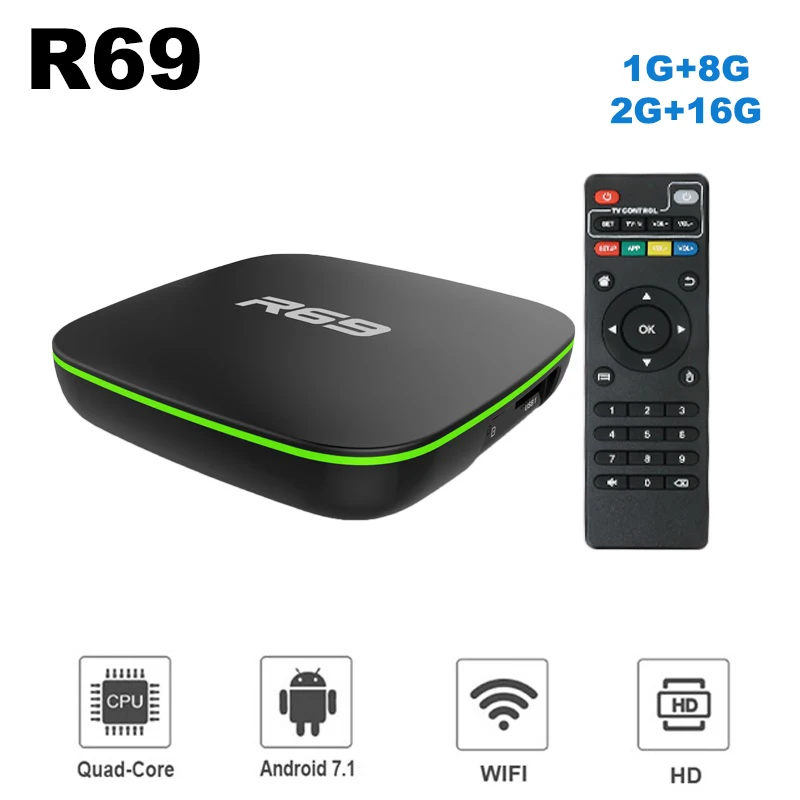 ТВ приставка Wechip Smart TV R69 Android 7 1 ГБ 8 четырехъядерный Allwinner H3 2 4G Wi Fi 1080P HD 16