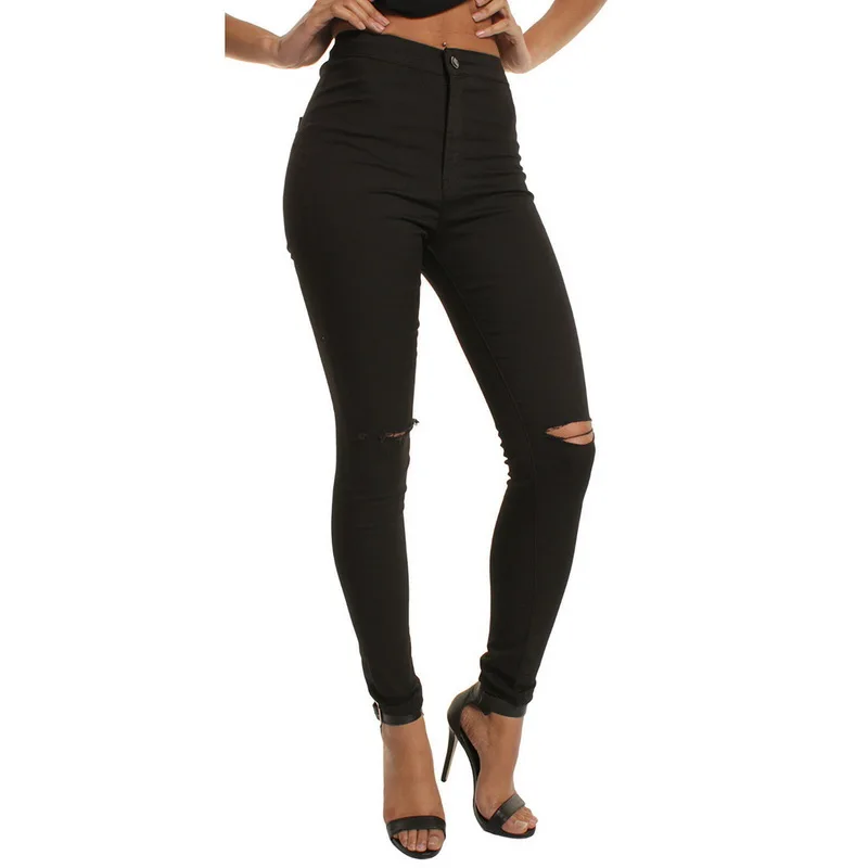 NIBESSER High Waist Casual Skinny Jeans For Women Hole Vintage Girls Slim Knee Ripped Denim Pencil Pants Elasticity Blue Black NIBESSER High Waist Casual Skinny Jeans For Women Hole Vintage Girls Slim Knee Ripped Denim Pencil Pants Elasticity Blue Black