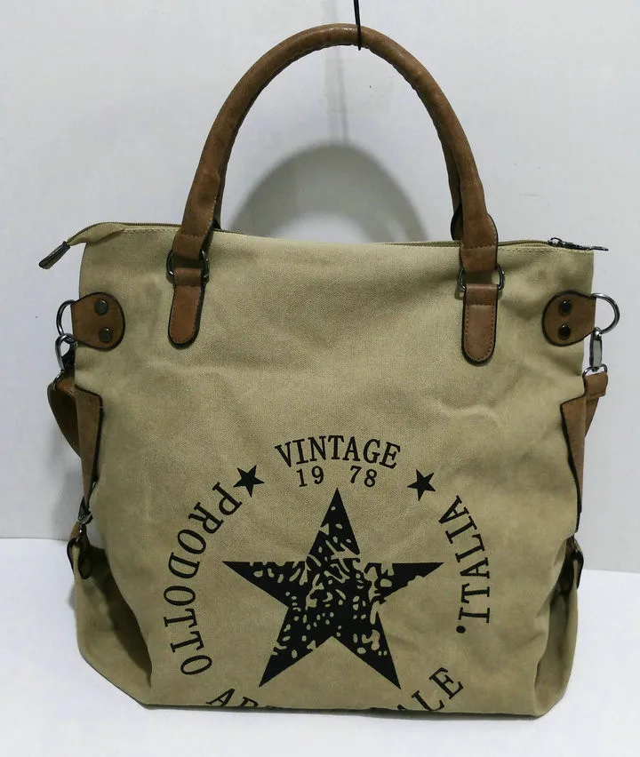 Rdywbu VINTAGE BIG STAR PRINTED CANVAS TOTE HANDBAG - Women's Multifunctional Travel Shoulder Bag Letters Messenger Bolsos B211