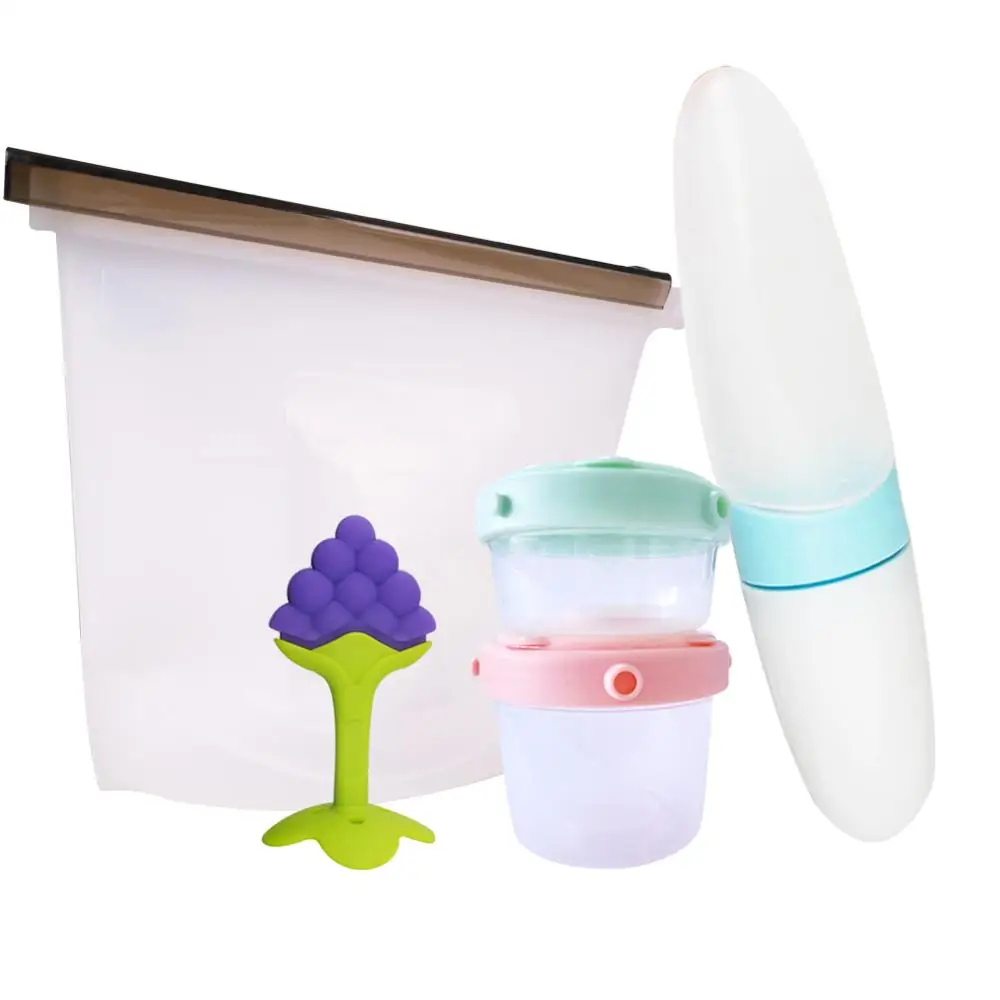 

New Baby Gift Baby Food Squeeze Spoon Toddle Kids Cereal Storage Box Baby Teething Toy BONUS Silicone Storage Bag