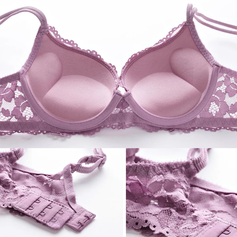 Perfering Push Up Bra Set Super Gather Fashion Black Sexy Bras Lace Brassiere bragas Cotton Thick DeepV Women Lingerie Underwear