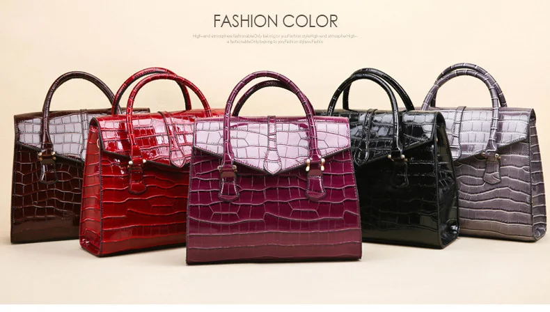 Vintage Women's Handbag Patent Leather Crocodile Pattern Female Tote Famous Fashion Brand Shoulder Bag Red Purple Top-Handle Bag (1)