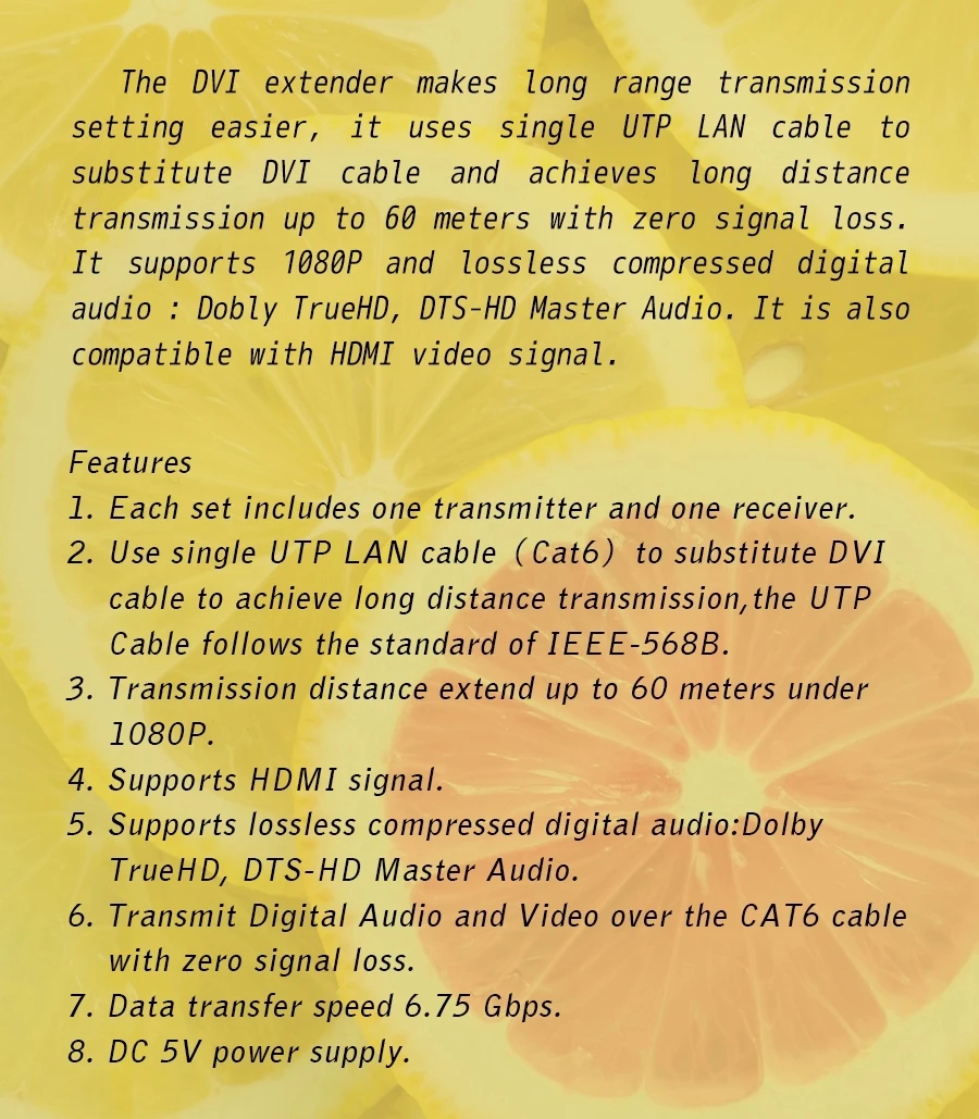 LINK-MI LM-DEX60 DVI-CAT-60M удлинитель для головок с одним передатчиком и одним приёмником over single UTP LAN кабель Поддержка HDMI сигнал