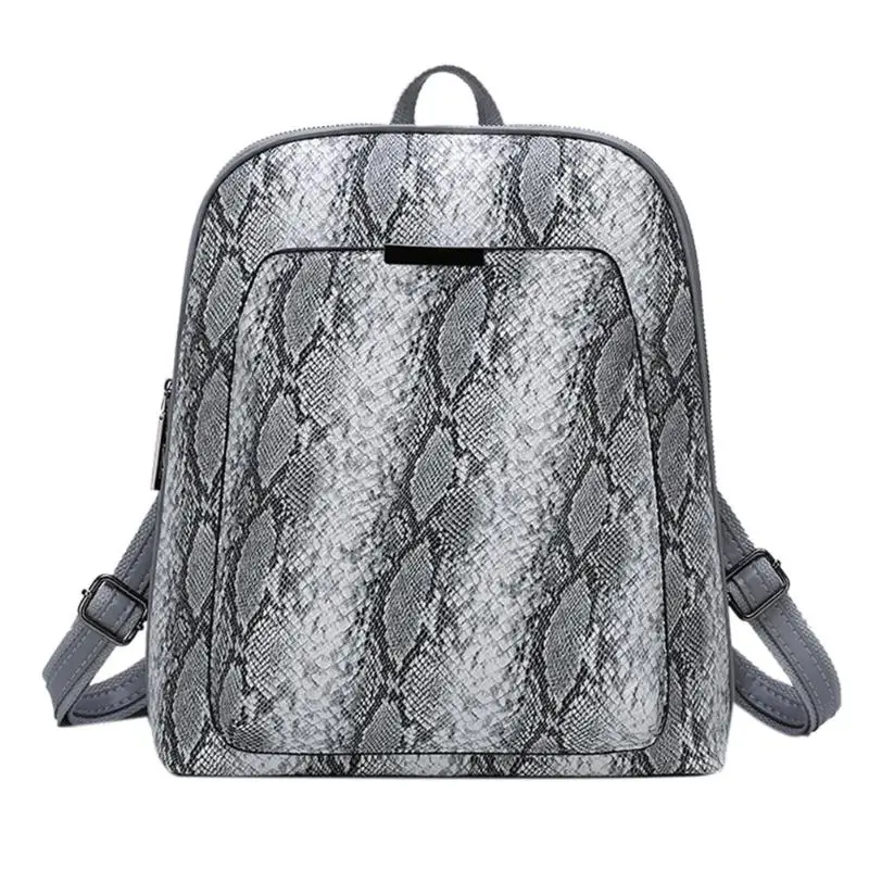Кожаный женский рюкзак со змеиным принтом для девочек, дорожная школьная сумка, рюкзак, женские школьные рюкзаки, школьные сумки, маленький ранец - Цвет: Серый