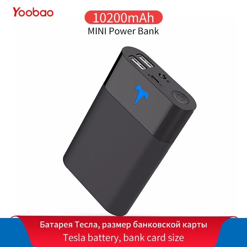 Yoobao, T1, 10200 мА/ч, мини внешний аккумулятор, портативное зарядное устройство для телефонов, двойной USB внешний аккумулятор, светодиодный, легко носить с собой