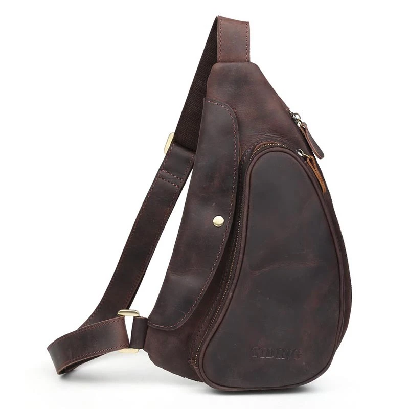 Tiding Bolso de pecho de cuero Crazy Horse para hombre, Mochila pequeña Retro, bandolera de media luna, de de vaca, marrón| | - AliExpress