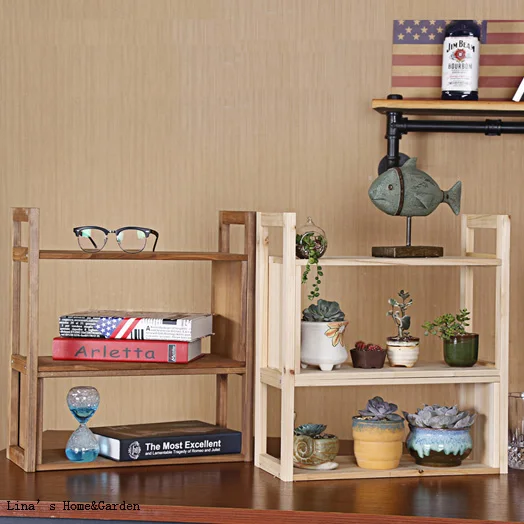 3 tier small solid fir wood organizer shelf for books