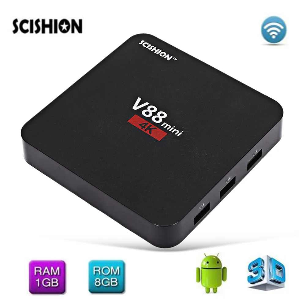 

SCISHION V88 Mini TV Box Android 6.0 RK3229 4 Core 1GB RAM + 8GB ROM LAN 100M HDMI1.4 Media Player 2.4GHz WiFi H.265 Set Top Box