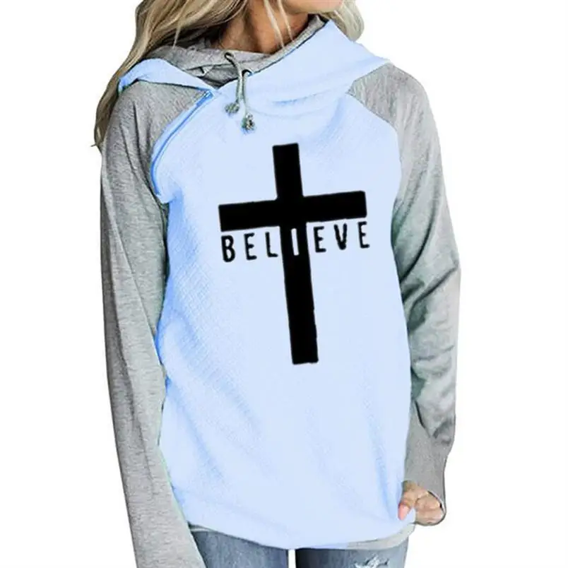 Hoodies For Women Zipper Decoration Believe Letters Print Sweatshirts Hoodies Women Tops Pattern Funny Pockets Thick Plus Size