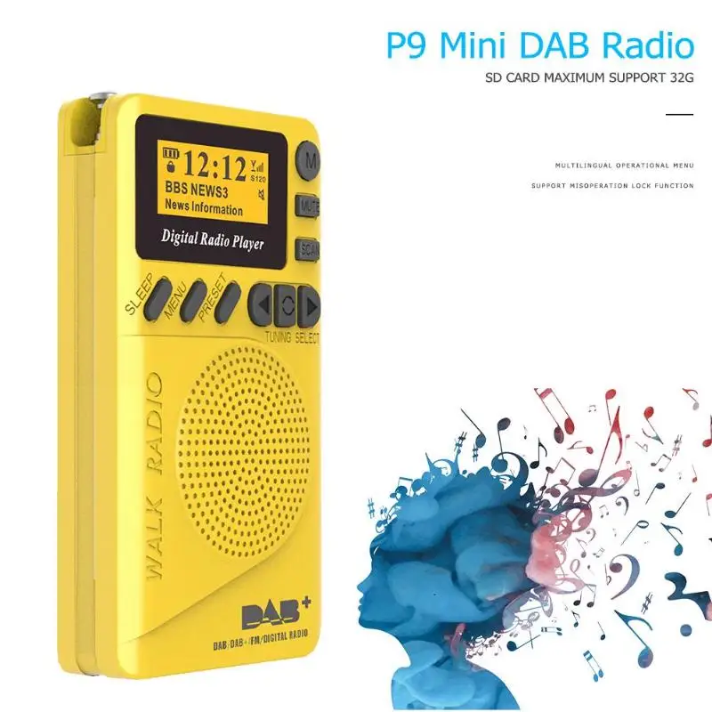 P9 Мини карманный DAB цифровой радио Воспроизведение FM цифровой демодулятор портативный MP3 плеер с ЖК-дисплеем экран мультимедийный плеер