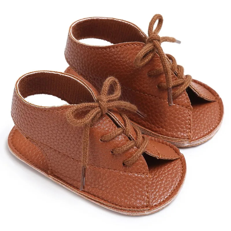 

Summer Baby Girls sandals Pu Leather Lace Up Sandal Baby Peep Toe Flat Toddler Beach Brown Shoes