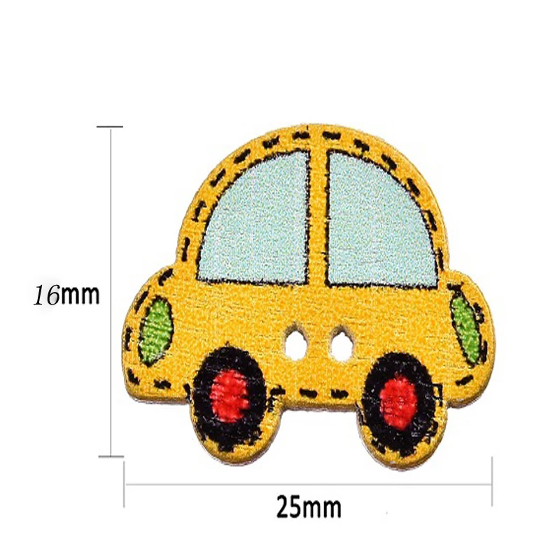 50 шт./лот 16x25 мм красочные деревянные Швейные декоративные пуговицы для скрапбукинга с рисунком автомобиля смешанные игрушечные пуговицы
