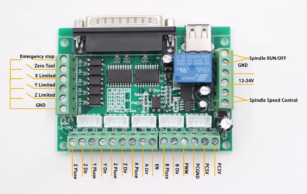 Mach3 5 Axis CNC breakout board DB25 USB плата контроллера для маршрутизатора с ЧПУ интерфейсная плата адаптера интерфейса Optocoupl