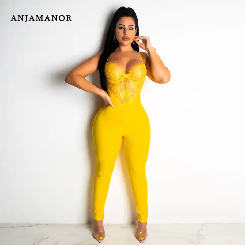 yellow bodycon jumpsuit