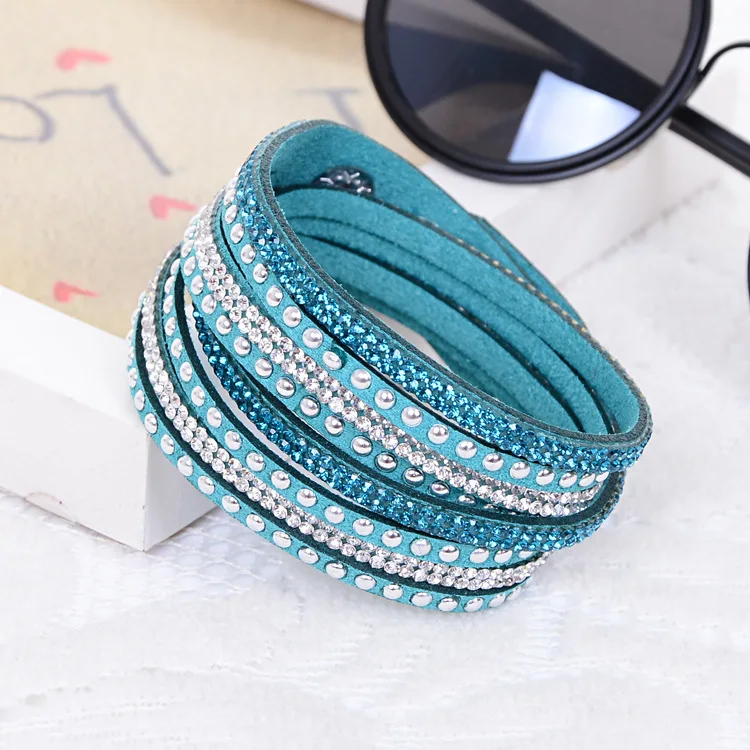 New Punk Style Crystal Bead Braided Bracelet Multi Layers Leather Wrap For Women Cuff Wristband Pulseiras Femininas | Украшения и