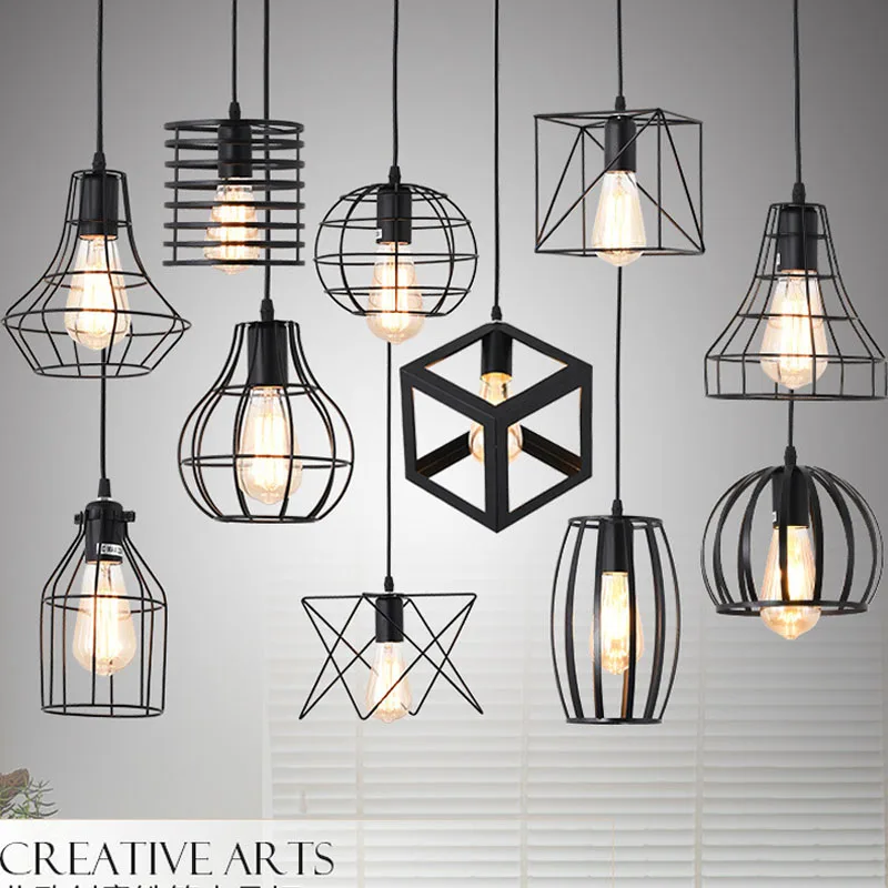 

Retro loft industrial iron hanging lights E27 Ceiling light LED pendant lamps for kitchen living room bedroom aisle restaurant