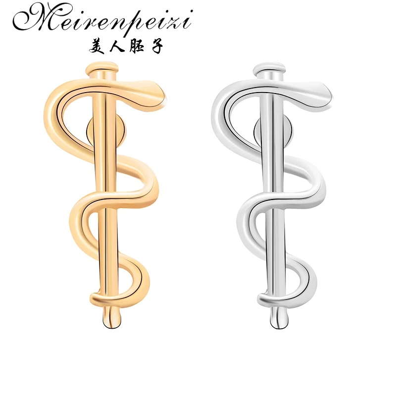 

2019 New Gold And Sliver Snake Caduceus Pins Medical Symbol Health Organization Brooch Badge Gift For Doctor Nurse Free Shipping