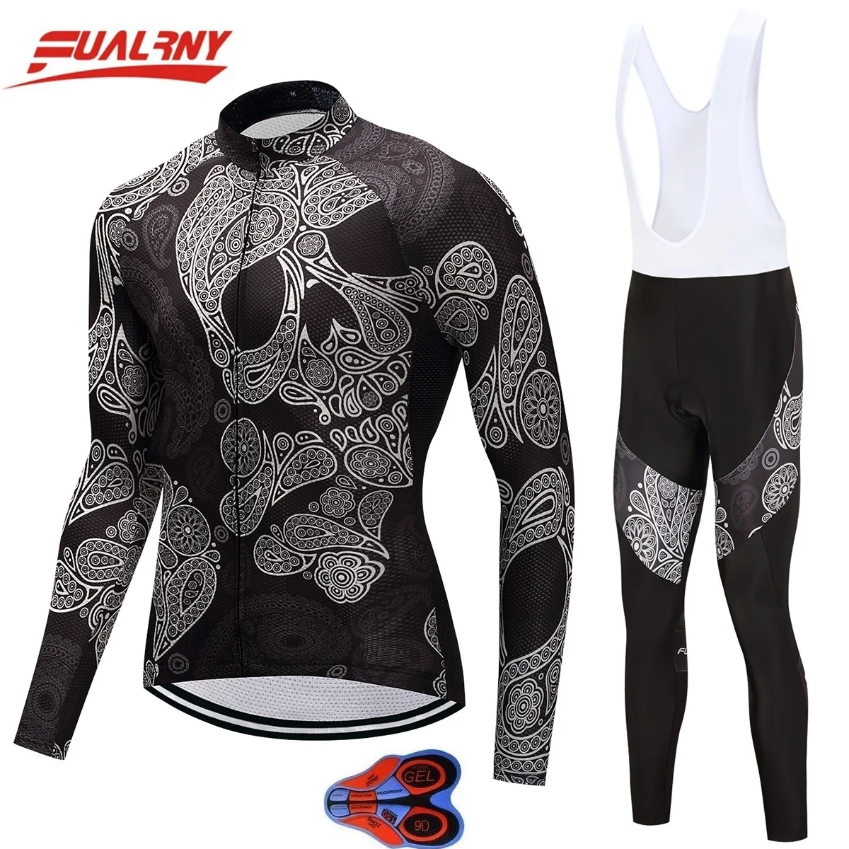 

Cycling jersey long sleeve men with pants cycling set mtb bike wear cycling clothing for ropa 9D gel Skull flower 2018 FUALRNY
