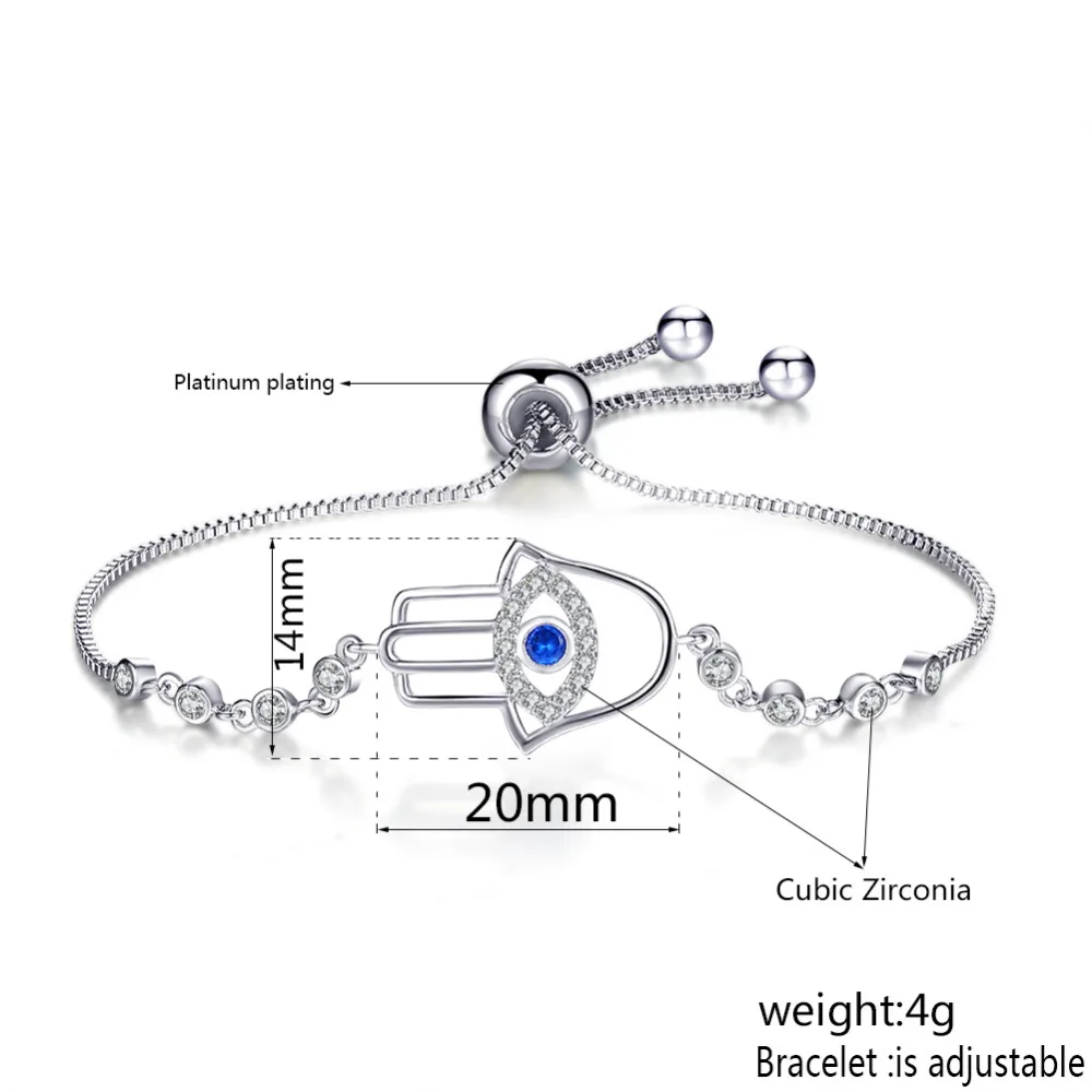 Регулируемый трендовый посеребренный синий кристалл CZ браслеты «глаз» для женщин Свадебные модные ювелирные изделия Очаровательный браслет и браслеты