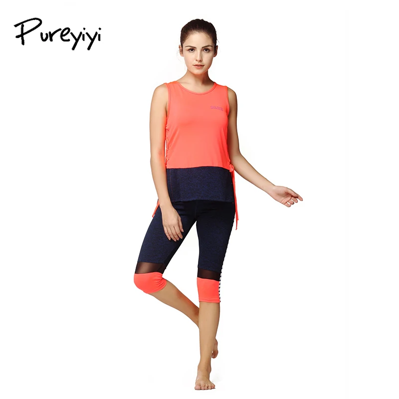 Pureyiyi  Women Workout Tracksuits Clothes Tank Top And Capri Pants Summer Elastic Vest Top Shorts Sets Running Short Suits
