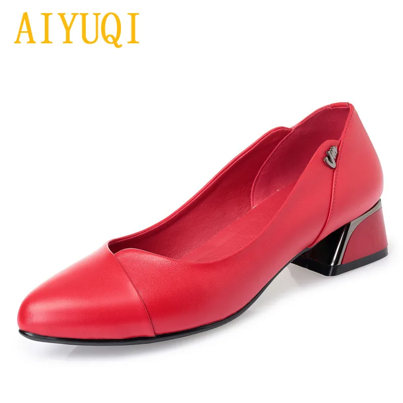 AIYUQI женские модельные туфли; коллекция года; сезон весна; Новинка; модная женская обувь из натуральной кожи; красные офисные туфли с закрытым носком для женщин - Цвет: red