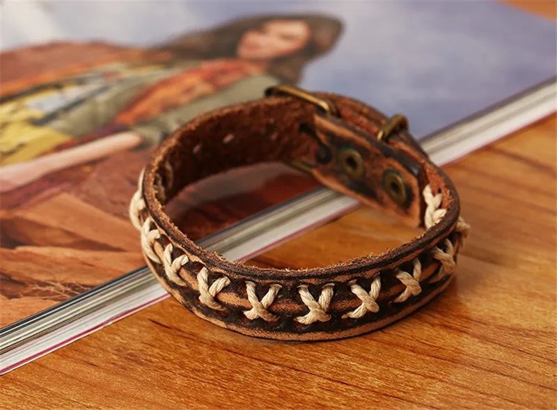 Браслет из натуральной кожи, старинный браслет, Плетеный Браслет-манжета, браслет ручной работы, ювелирные изделия для мужчин и женщин