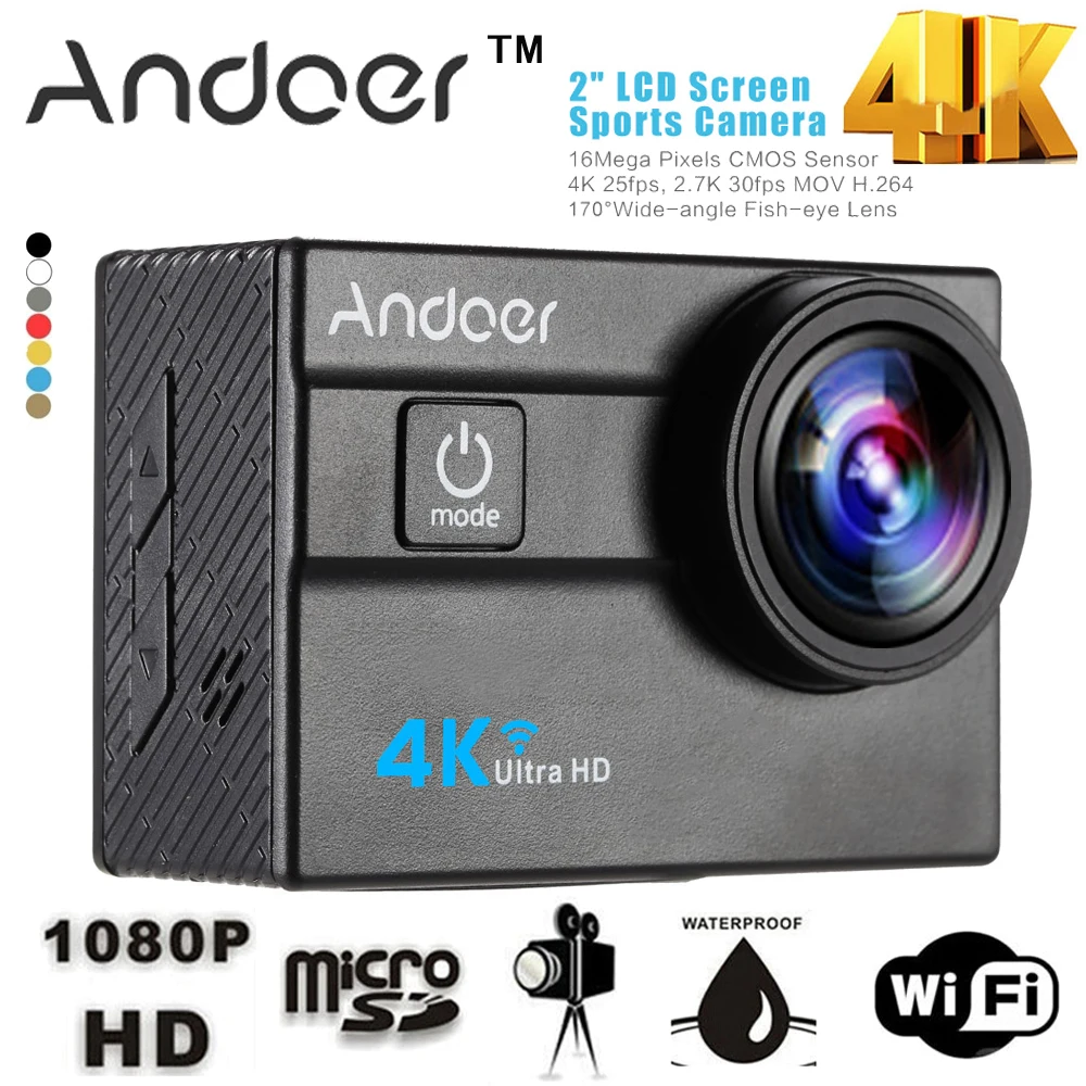 Andoer WiFi 4K камера Ultra HD 1080P спортивная экшн-Камера 2," lcd 16MP 4X Zoom 173 градусов широкоугольный объектив Mni камера DV