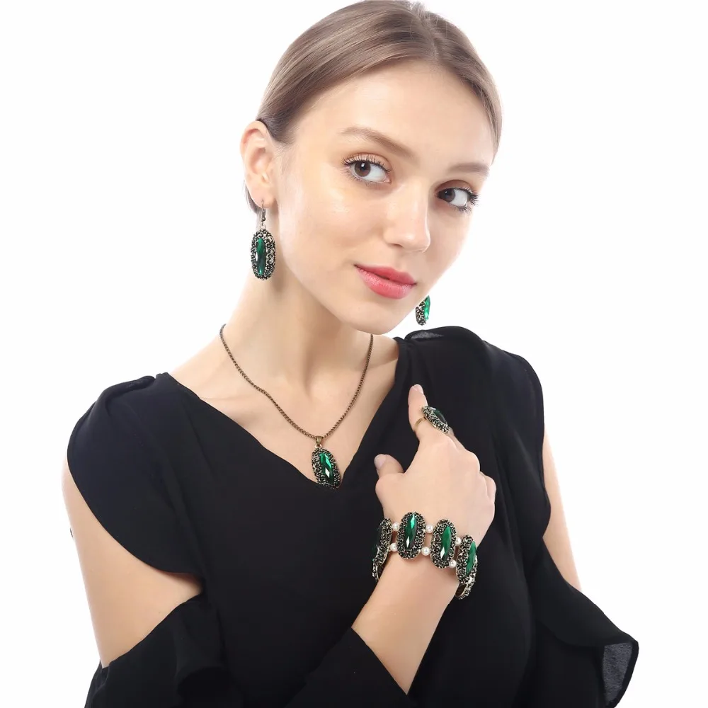 Дизайн Винтажный Зеленый Кристалл Овальный блестящий камень Стразы браслет ювелирные изделия для женщин Свадебная мода 1106