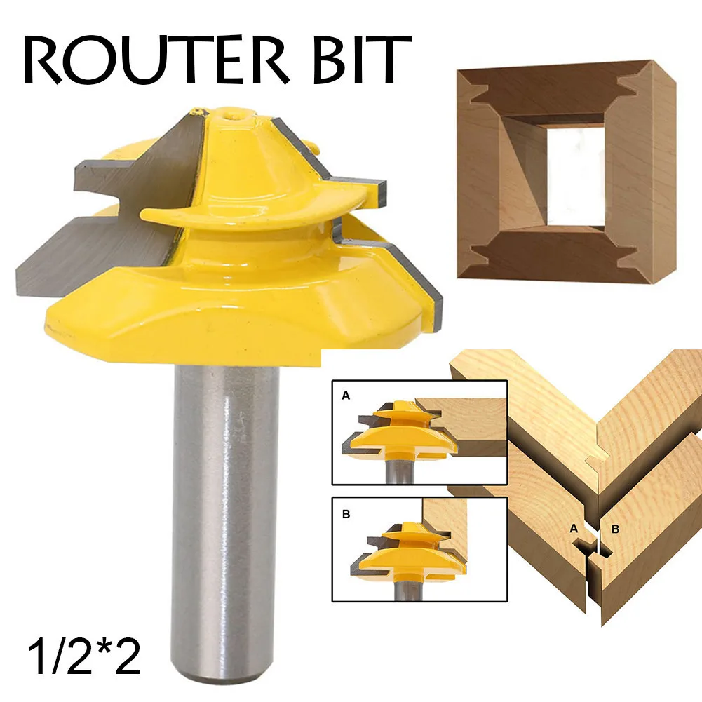 

1/2 * 2 Shank Wood Cutter Router Bit 45 Degree Lock Miter Milling Cutter Wood Work Tenon Tool For Woodworking Tool