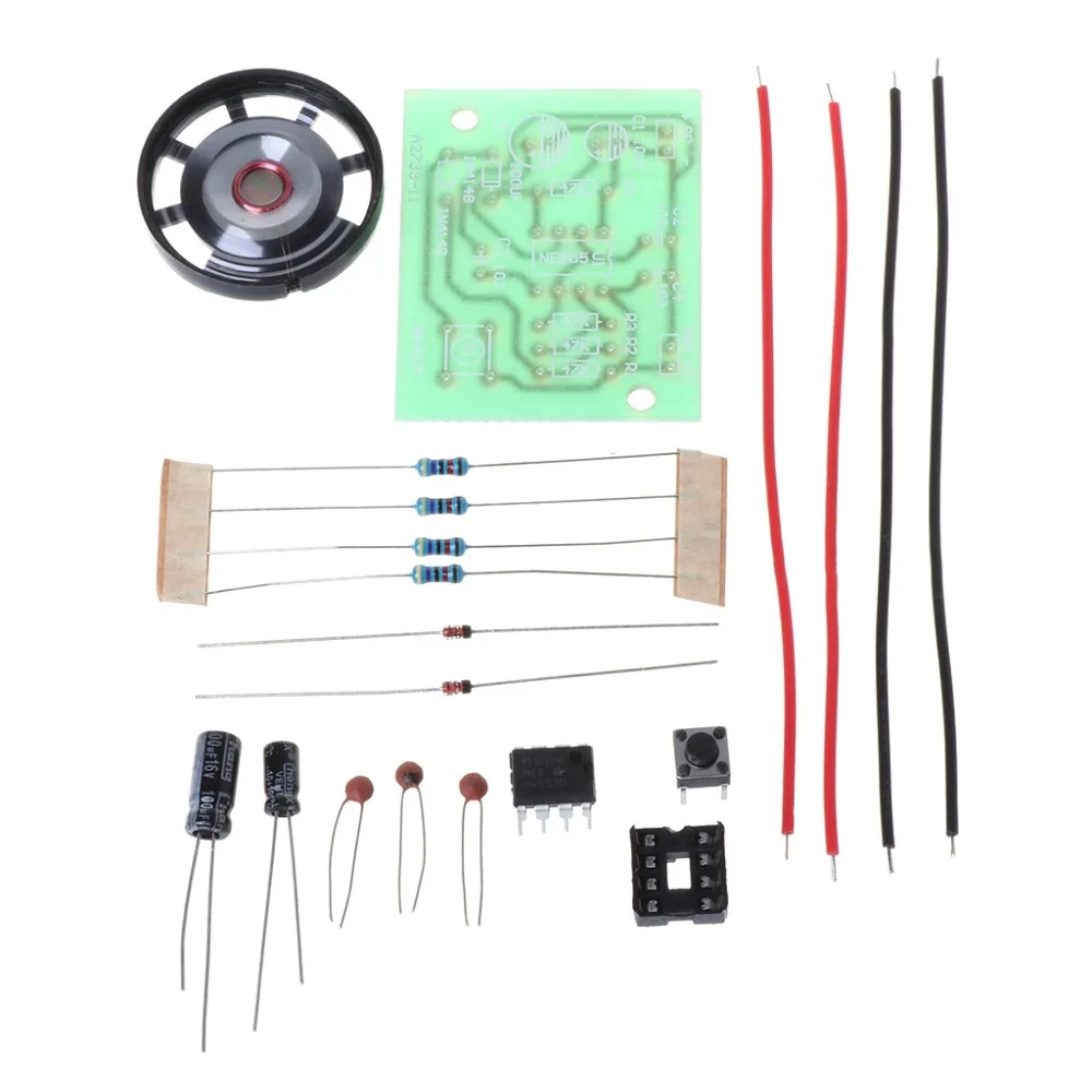 

NE555 Oscillator Buzzer Electronic DIY Tone Generator LED Kit 8R 0.25W Speaker