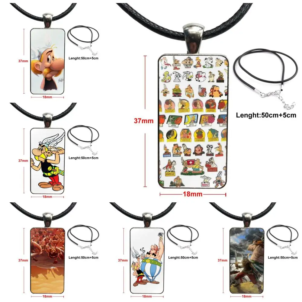

For Unisex Asterix Jewelry With Steel Plated Glass Cabochon Choker Long Pendant Rectangle Necklace
