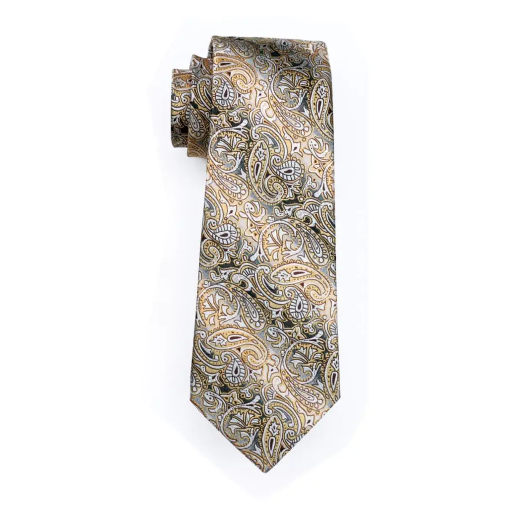 FA-271 мужские галстук желтый Пейсли 100% шелк жаккард галстук, носовой платок, Запонки Набор Бизнес Свадебная вечеринка галстуки для мужчин