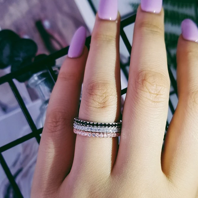 925 Sterling Silver Stackable Gold Black Band Eternity Ring Wedding 925 Sterling Silver Stackable Gold Black Band Eternity Ring Wedding Engagement Finger For Women Pinky Tail