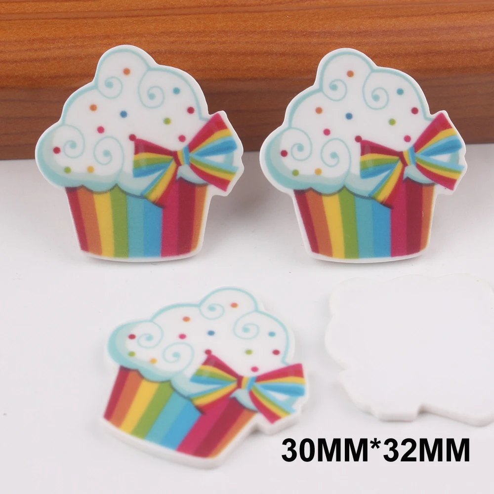 

50pcs 30*32MM Rainbow Cup Cakes Ice Cream Flatback Resin Colorful Food Planar Resin Cabochon DIY Craft For Home Decoration FR178
