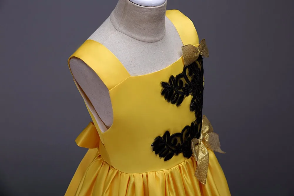 Маскарадный костюм «Красавица и Чудовище» для девочек; Детский костюм на Хэллоуин; вечерние платья принцессы Белль; длинное желтое платье