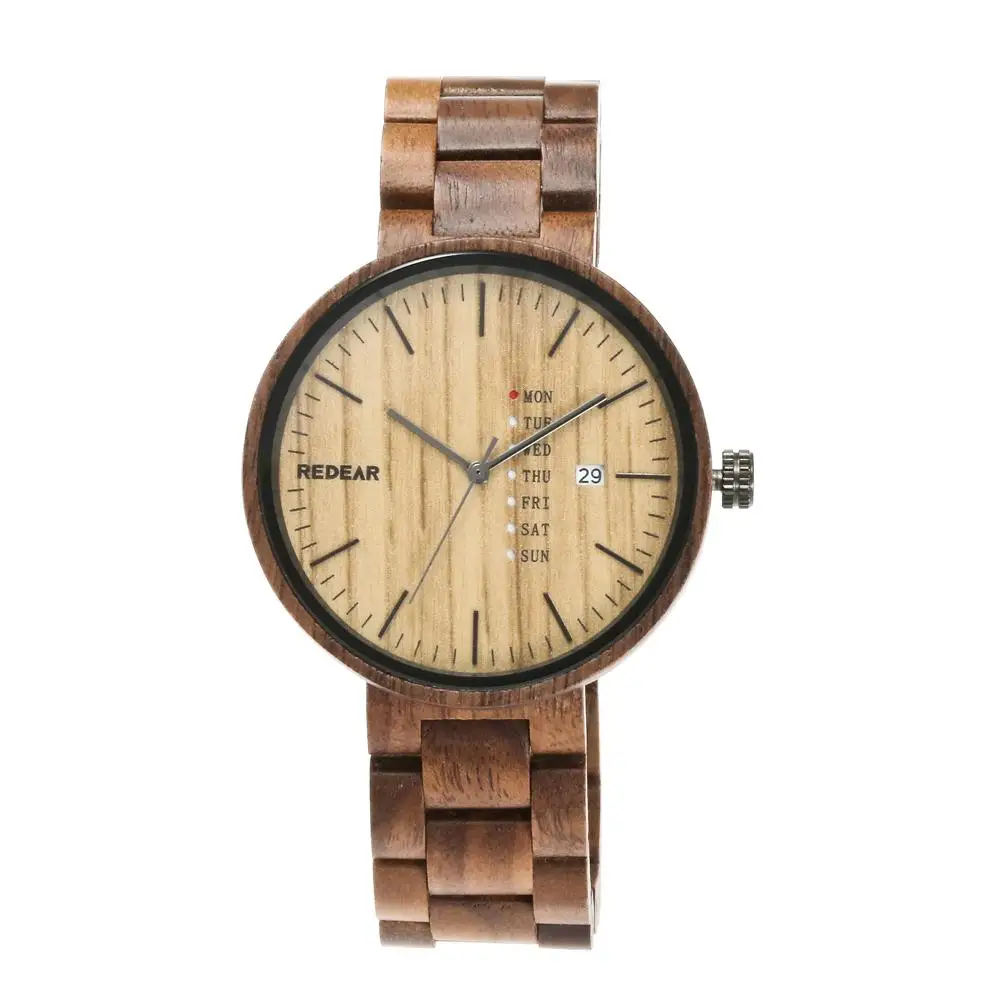 Новый черный орехового дерева наручные часы для Для мужчин деревянные кварцевые