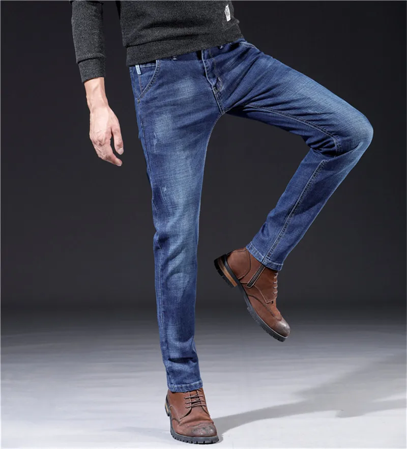 Casual Men's Straight Jeans Classic Man Business Pants Male Stretch Slim Skinny Denim Trousers 28-38 (1)