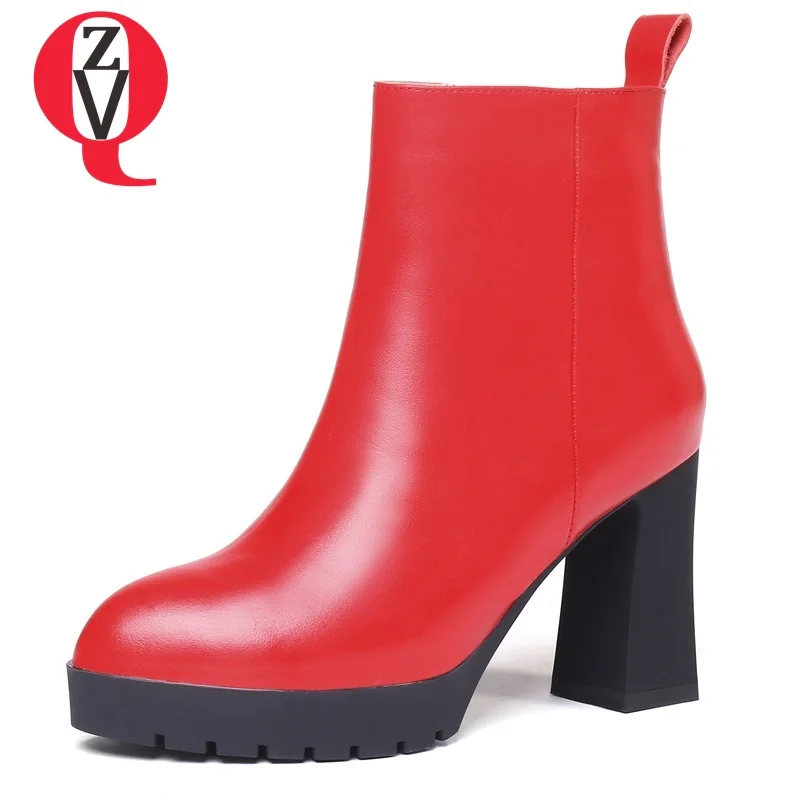 

ZVQ high quality cow leather women shoes new fashion super high heels woman side zipper booties ladies sexy dress ankle boots