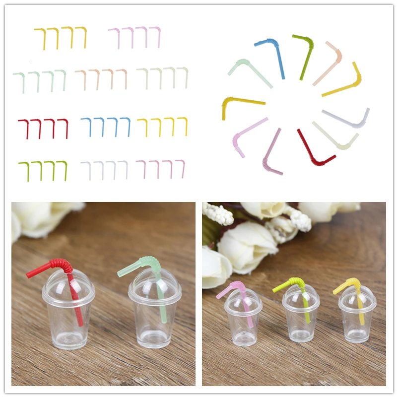 

Wholesale 2/4Pcs/Lot 1:12 Dollhouse mini milk tea cup with straw simulation drink Food Drink Beverage Toy Decoration model toy