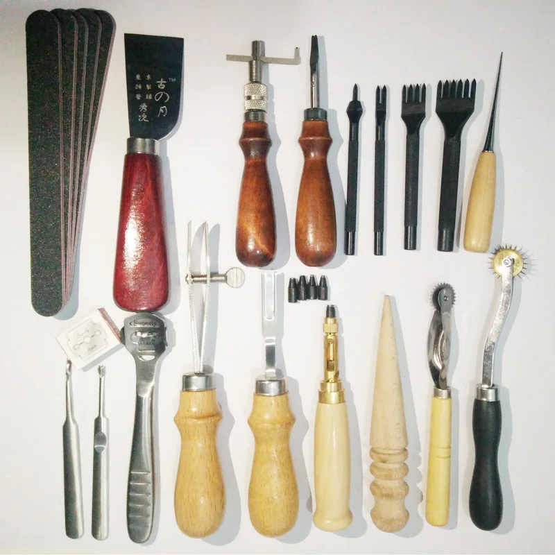 

18PCS Leathercraft Tools Sets and Shoerack Awl DIY For Skin For Leather Craft Tool Kit Punch Stitching Carving Sewing Saddle 02