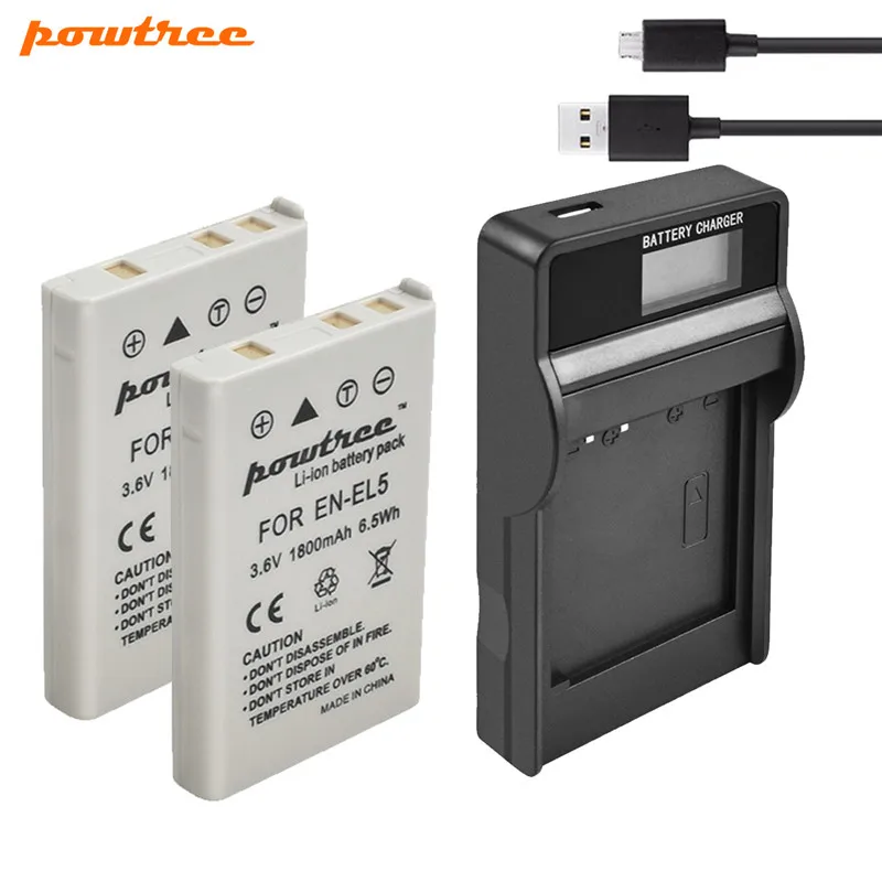 

Powtree 1800mAh 2Pcs EN-EL5 Digital Camera Battery+USB Charger For Nikon Coolpix P4 P80 P90 P100 P500 P510 P520 P530 P5000 P5100