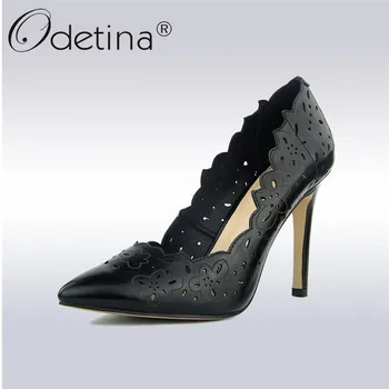 

Odetina 2018 Fashion Women Cut Out High Heels Pointed Toe Sexy Slip on Black Pumps Summer Party Dress Shoes Stiletto Big Size 42