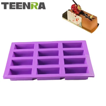 

TEENRA 1Pcs 12 Cavity Rectangle Silicone Soap Mold Chocolate Mold Baking Pan DIY Handmade Soap Mold Loaf Pan Bakware