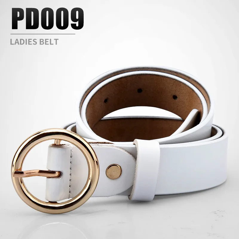 PGM корейский ремень в стиле гольфа женские декоративные часы с круглым ремешком на пуговицах спортивный пояс из воловьей кожи PD009 - Цвет: white