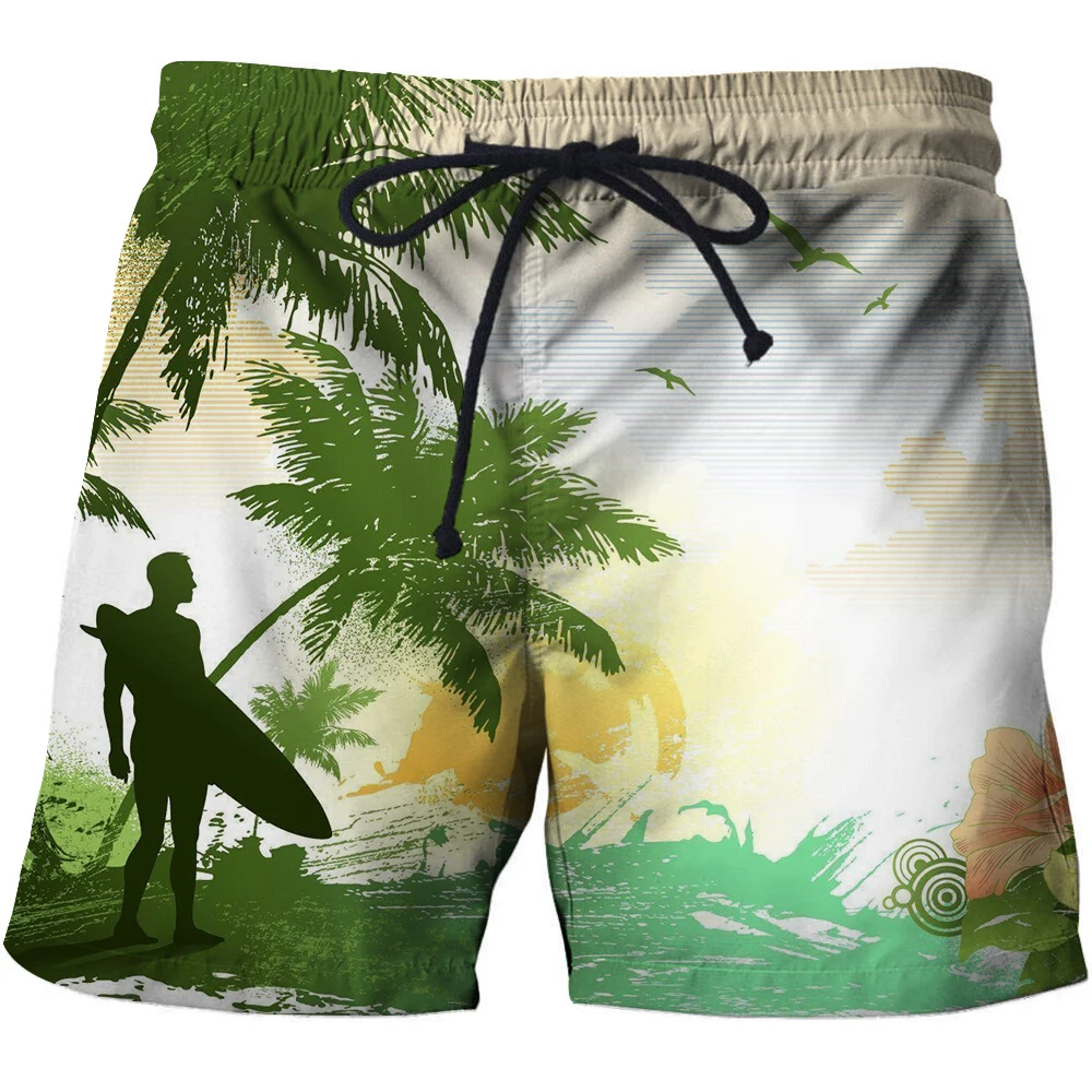 Свободные мужские шорты с эластичной резинкой на талии, быстросохнущие дышащие шорты для бодибилдинга и 3D-принтера, летние шорты с кокосовой пальмой, пляжные мужские шорты