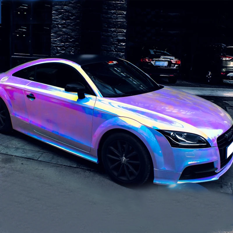  AuMoHall Holographic Rainbow Chrome Car Sticker Laser Plating Car Body Wrap Film DIY Car Styling