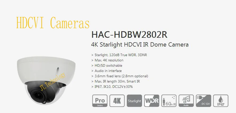 

In Stock Free Shipping DAHUA 4K Starlight Camera 8MP WDR 3DNR IR Waterproof HDCVI Dome Camera IP67 No Logo HAC-HDBW2802R